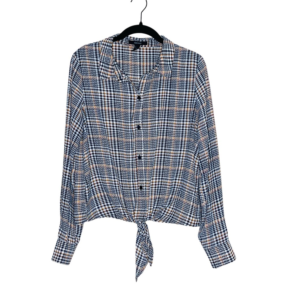 Forever 21 Houndstooth Plaid Blouse Size Large